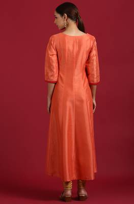 Peach printed silk ethnic kurtis 4