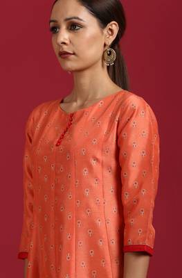 Peach printed silk ethnic kurtis 5