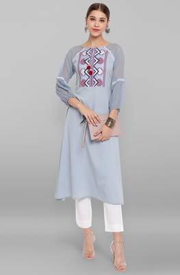 Grey printed crepe ethnic kurtis 1