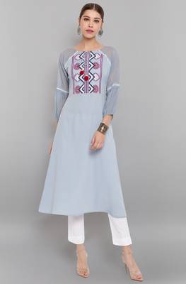 Grey printed crepe ethnic kurtis 2