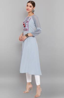Grey printed crepe ethnic kurtis 3