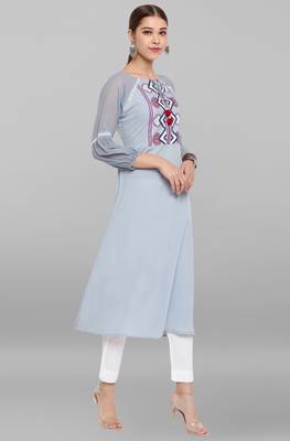 Grey printed crepe ethnic kurtis 4