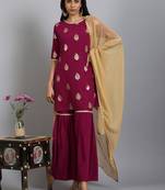 Janasya Magenta golden print crepe salwar