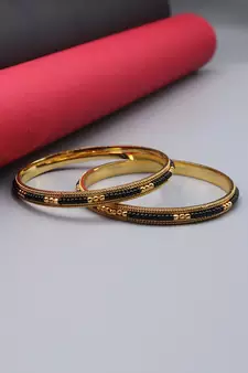 Set of 2 Bangles and Bracelets with Gold-Plated Beads
