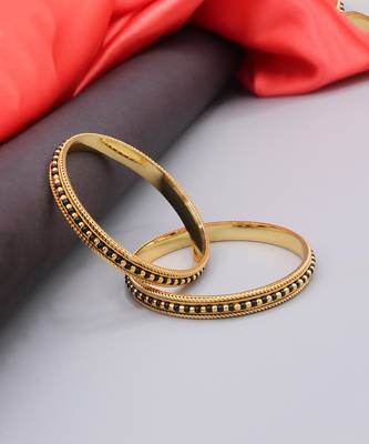 Golden Traditional Black Bead Gold Plated Pair Of Bangles  For Women And Girls 5