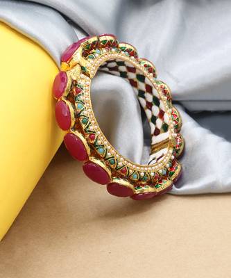 Gold Plated Pearl Kada Jadau Meenakari Antique Rajwada Royal Rajasthani Bangle for Women 3