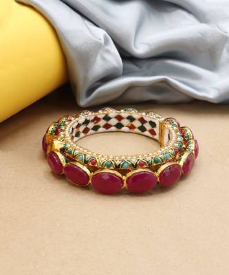 Gold Plated Pearl Kada Jadau Meenakari Antique Rajwada Royal Rajasthani Bangle for Women 4