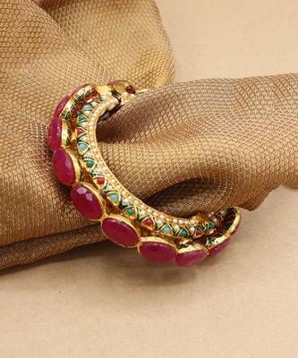 Gold Plated Pearl Kada Jadau Meenakari Antique Rajwada Royal Rajasthani Bangle for Women 5