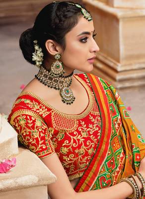 Mustard embroidered silk saree with blouse 3