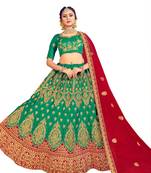 Green thread embroidery silk unstitched lehenga