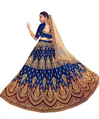 Blue thread embroidery Art Silk unstitched lehenga 1
