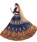 Blue thread embroidery Art Silk unstitched lehenga