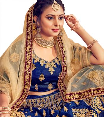 Blue thread embroidery Art Silk unstitched lehenga 2