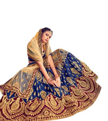 Blue thread embroidery Art Silk unstitched lehenga 3
