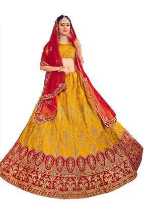 Golden thread embroidery Art Silk lehenga 1