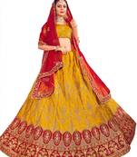 Golden thread embroidery Art Silk unstitched lehenga