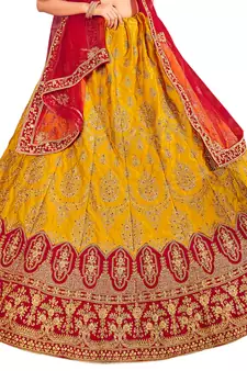 Golden thread embroidery Art Silk lehenga