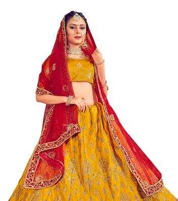 Golden thread embroidery Art Silk lehenga 3