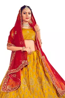 Golden thread embroidery Art Silk lehenga