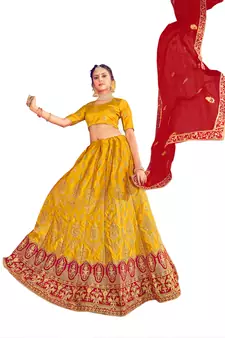 Golden thread embroidery Art Silk lehenga