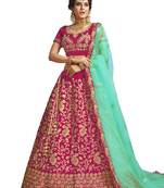 Pink thread embroidery satin lehenga