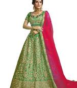 Green thread embroidery satin lehenga