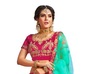 Pink thread embroidery satin lehenga 2