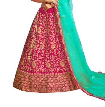 Pink thread embroidery satin lehenga 3