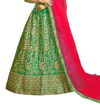 Green thread embroidery satin lehenga 3