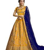 Gold thread embroidery satin unstitched lehenga