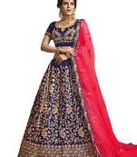 Blue thread embroidery satin lehenga