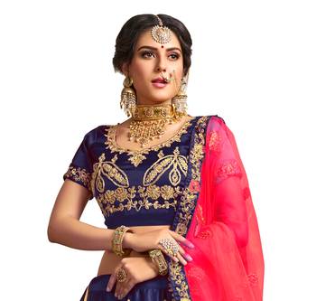 Blue thread embroidery satin lehenga 2