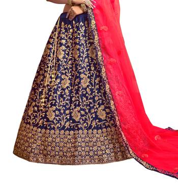 Blue thread embroidery satin lehenga 3