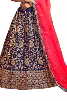 Blue thread embroidery satin lehenga