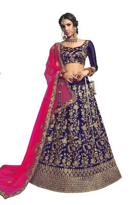 Blue thread embroidery satin lehenga 1