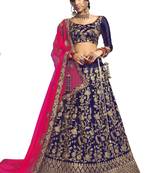 Blue thread embroidery satin unstitched lehenga