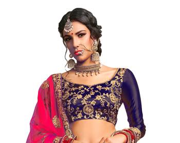 Blue thread embroidery satin lehenga 2