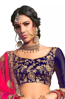 Blue thread embroidery satin lehenga