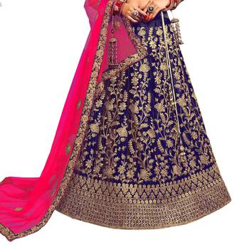 Blue thread embroidery satin lehenga 3