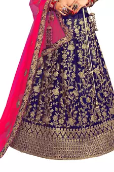 Blue thread embroidery satin lehenga