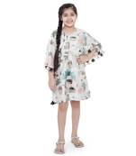 PS Kids White Colour Printed Silkmul Kaftaan for Girls