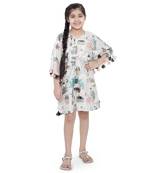 PS Kids by Payal Singhal White Colour Printed Silkmul Kaftan for Girls