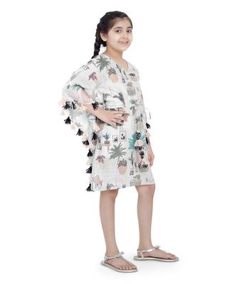 PS Kids by Payal Singhal White Colour Printed Silkmul Kaftan for Girls 3