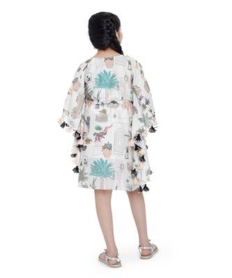 PS Kids by Payal Singhal White Colour Printed Silkmul Kaftan for Girls 4