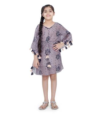 PS Kids by Payal Singhal Purple Colour Printed Silkmul Kaftan for Girls 1