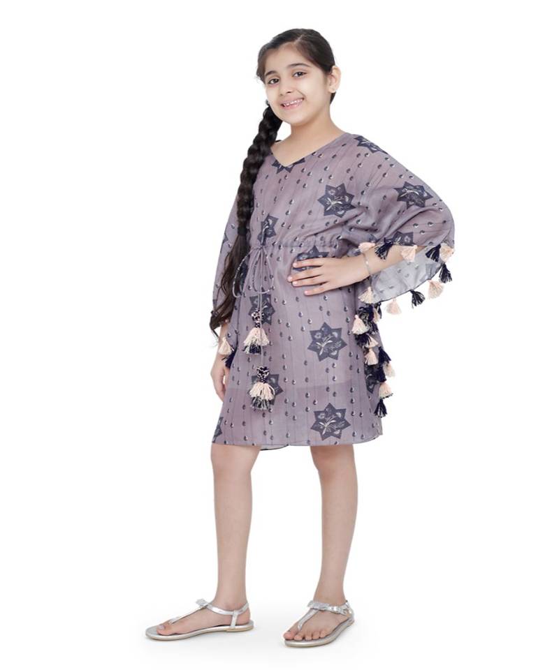 PS Kids Purple Colour Printed Silkmul Kaftaan for Girls