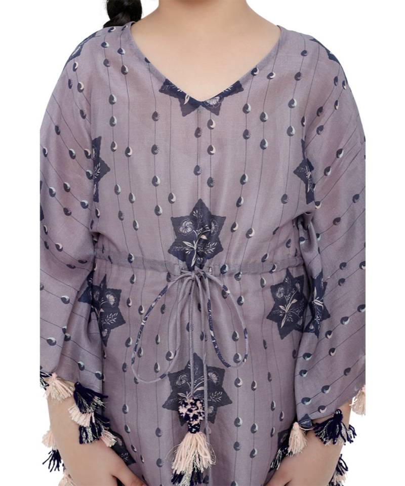 PS Kids Purple Colour Printed Silkmul Kaftaan for Girls