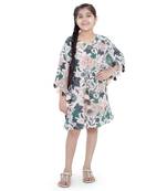 PS Kids White Colour Printed Silkmul Kaftaan for Girls