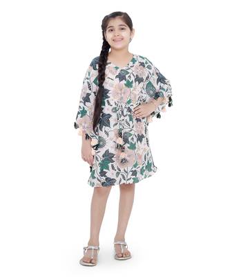 PS Kids by Payal Singhal White Colour Printed Silkmul Kaftan for Girls 1