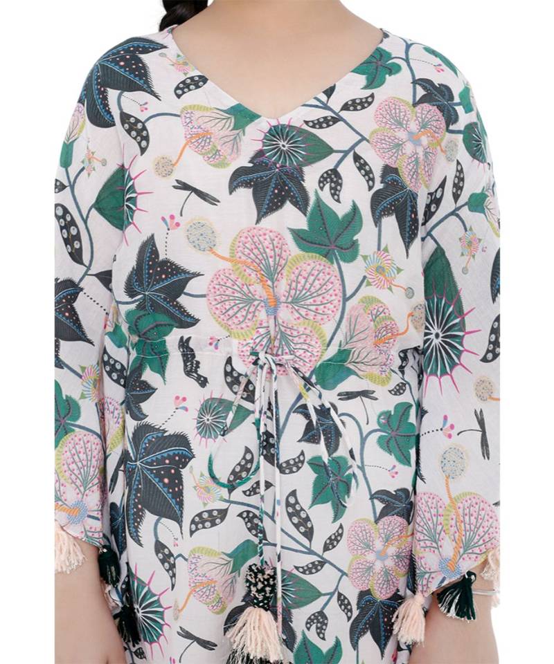 PS Kids White Colour Printed Silkmul Kaftaan for Girls